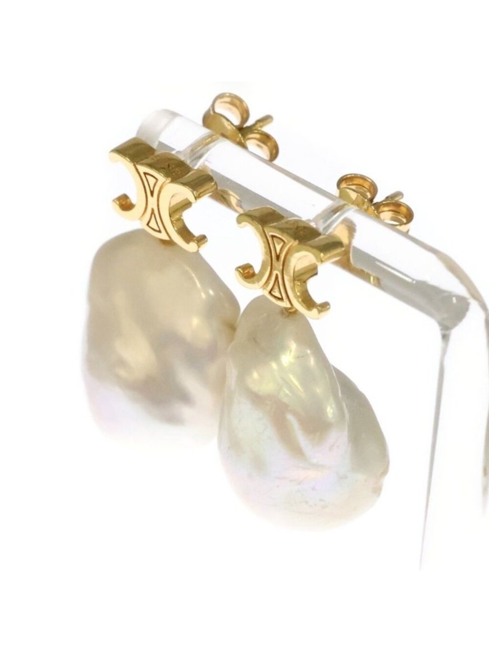 Celine Triomphe les Pearl Baroque Earrings White Gold